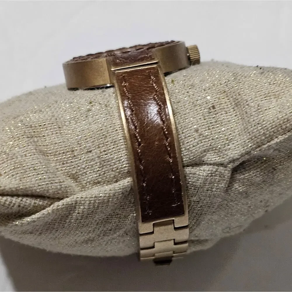 Lucky Brand Womens Boho Peace Sign Watch Brown Leather Gold Tone‎ Vintage